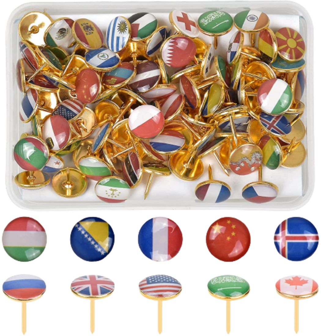 200 Pcs Country Flag Push Pins