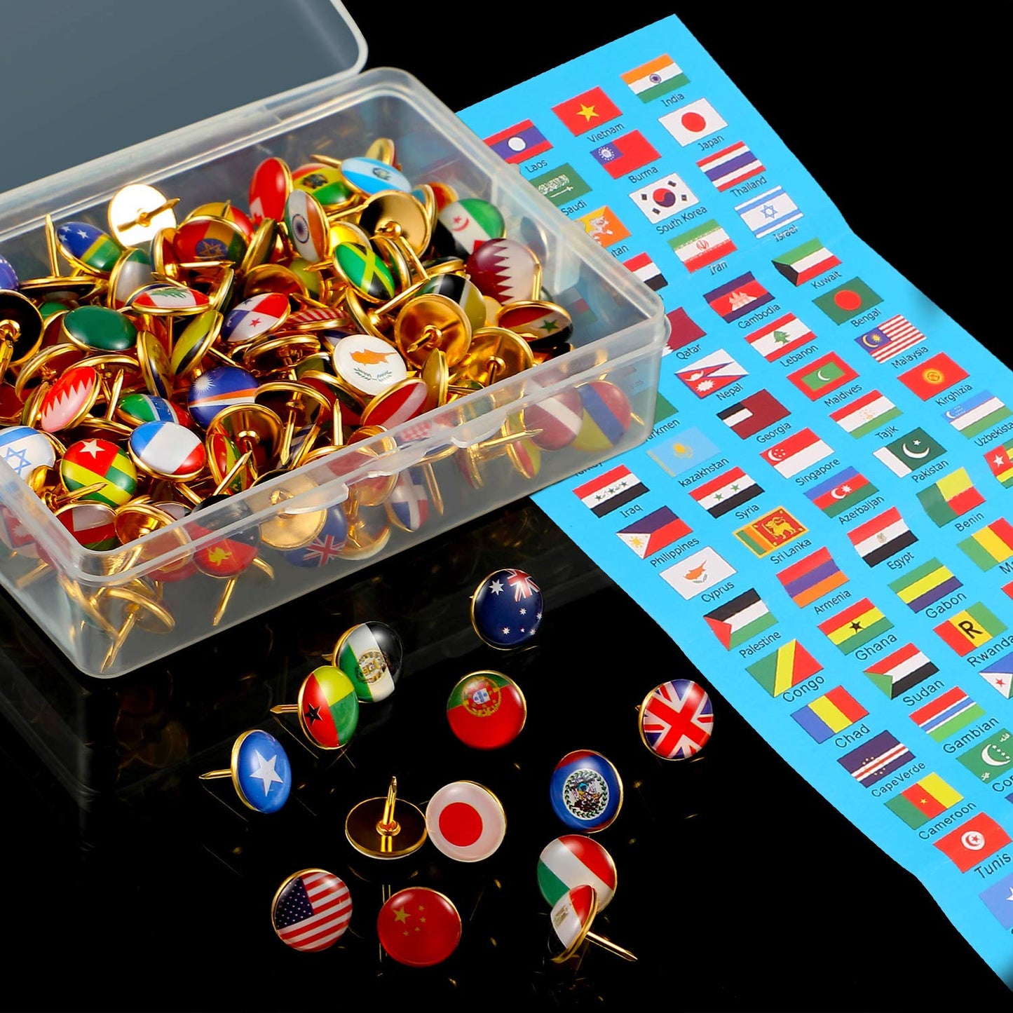 200 Pcs Country Flag Push Pins