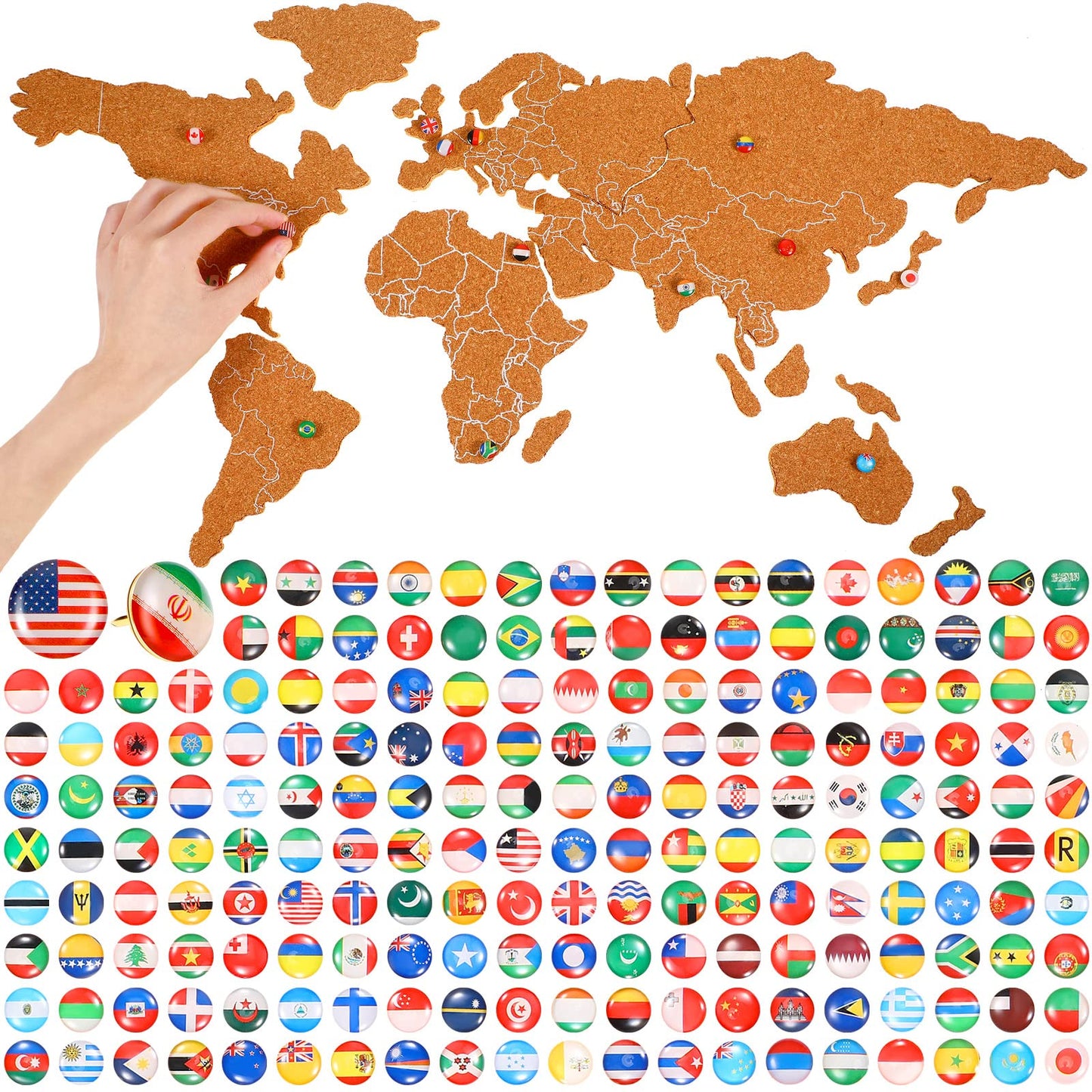 200 Pcs Country Flag Push Pins